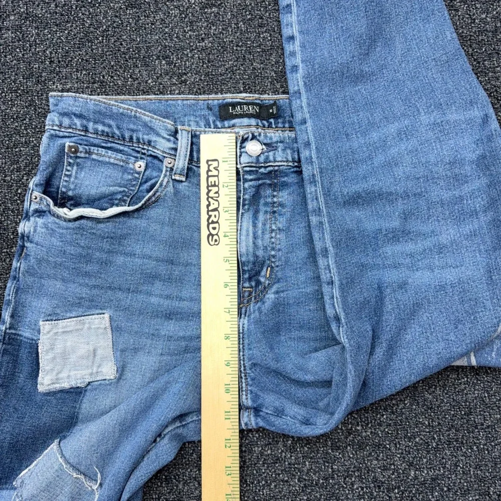 Lauren Ralph Lauren Womens Patchwork Logo Crest Straight Leg Jeans Blue Size 10 - Picture 6 of 11